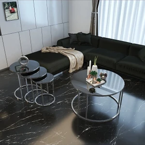 Sedaş Living Units 4 Lü Temperli Kırılmaz Cam Gümüşmetal Ayaklı Cam C Model Sehpa Takımı (Zigon ve Orta)