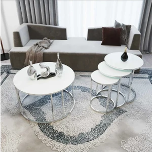 Sedaş Living Units 4 Lü Temperli Kırılmaz Cam Gümüşmetal Ayaklı Cam C Model Sehpa Takımı (Zigon ve Orta)