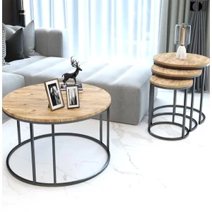 Sedaş Living Units 4 Lü Temperli Kırılmaz Cam Siyah Metal Ayaklı Cam C Model Sehpa Takımı (Zigon ve Orta)