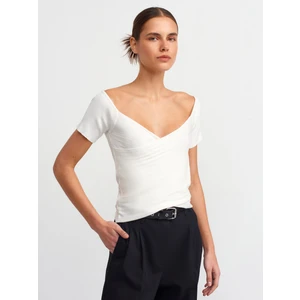 10528 Bardot Yaka Fitilli Triko Top-Ekru