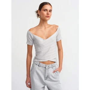 10528 Bardot Yaka Fitilli Triko Top-Açık Gri
