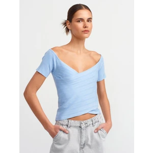 10528 Bardot Yaka Fitilli Triko Top-Mavi