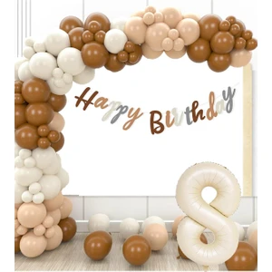 Patladı Gitti Retro Renkler Büyük Balon Zincir ve 8 Yaş Doğum Günü Seti