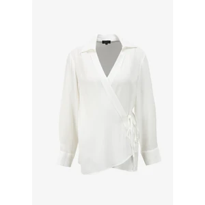 Kırık Beyaz Kadın V Yaka Geniş Fit Bluz F4SL-BLZ0856