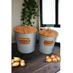 Desenli Metal 2 Li Patates Soğan Sepeti