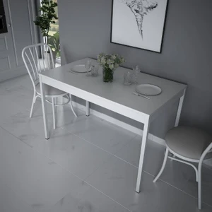 Alesta Life Beyaz Mutfak Masası, Yemek Masası, Çalışma Masası, Metal Ayaklı Masa, Bilgisayar Masası 70X120 cm