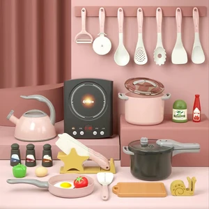 Beautylife Store 31 Parça Yemek Yapma Rolü Oyuncak Mutfak Tencere Oyuncak Seti Tencere ve Tavalar, Yemek Oyna, Sebze Kesme, Oyuncak Kaplar Pembe Içerir (Yurt Dışından)