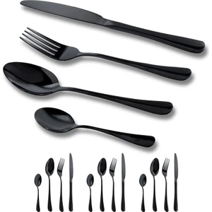 Beautylife Store Çatal Kaşık Seti 12 Piece Paslanmaz Çelik Çatal Kaşık Kutusu Seti ，dinner Spoon, Suitable For Dinner For 3 People Siyah (Yurt Dışından)