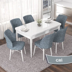 Concept Nef Serisi 70X114 Açılabilir Mdf Mutfak Masa Takımı Beyaz Masa ve 6 Sandalye