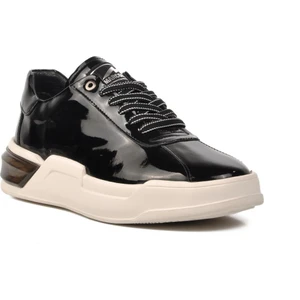 152-19197 Siyah Rugan-Beyaz  Deri Erkek Sneaker