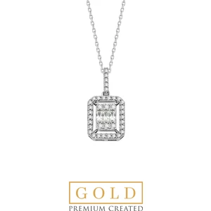 So CHIC Beyaz Altın Sertifikalı Premium Created Baget Taşlı 0.29 Ct Effect Kolye