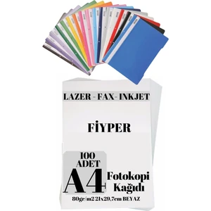 A4 Fotokopi Kağıdı 100'lü ve Renkli Telli Dosya Seti
