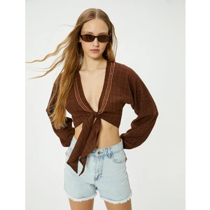 Crop Kimono Önden Bağlamalı Slim Fit Uzun Kollu