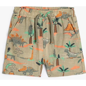 Şort Dinozor Baskılı Beli Lastikli Cepli
