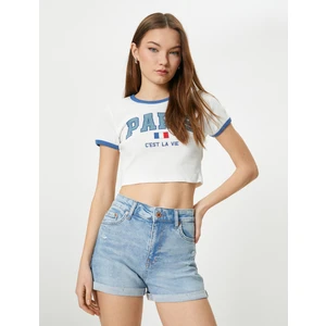 Kot Şort Mini Paçaları Katlamalı Cepli Standart Bel Slim Fit