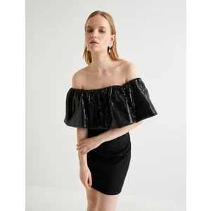 Pullu Payetli Abiye Elbise Omzu Açık Mini Boy Slim Fit