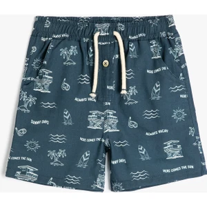 Kısa Şort Cepli Beli Bağlamalı Lastikli Pamuklu