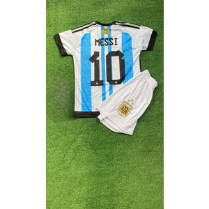 Bite Nose Arjantin Milli Takım Messi Çocuk Beyaz Şortlu T-Shirt Halı Saha  Forması