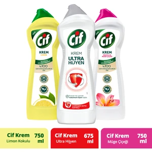 Krem Yüzey Temizleyici Frezya ve Müge Çiçeği 750ml+Limon Kokulu 750ml+ Ulrta Hijyen 675ml