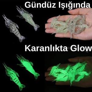 Fosforlu Glow Silikon Mini Karides Yapay Yem Beyaz 4 cm 5 Adet