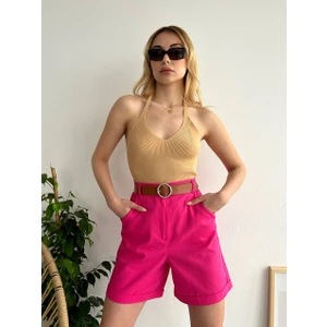 Kemerli Gabardin Kadın Şort