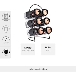 Latin Deri 6'lı Oval Standlı Cam Baharat Takımı