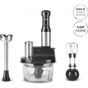 mm Prosteel 2000W Cam Mutfak Robotu Siyah Inox