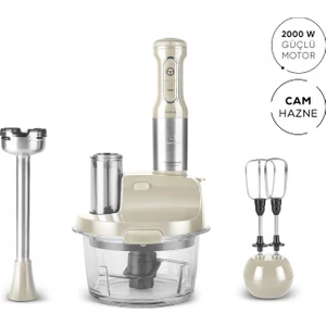 mm Prosteel 2000W Cam Mutfak Robotu Soft Cream Inox