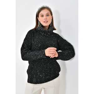 Ftz Women Kadın Degaje Yaka Detaylı Simli Kazak Siyah