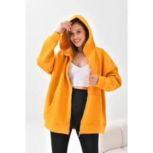 Ftz Women Kadın 3 Ip Şardonlu Fermuarlı Sweatshırt Hardal