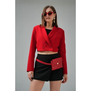 Kırmızı Kruvaze Crop Blazer Ceket