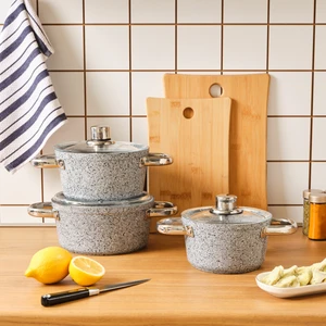 Nare 6 Parça Midi Derin Tencere Seti 16-18-20 cm Granit Kaplama