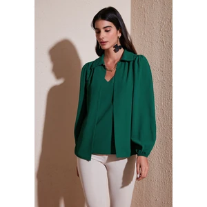 Regular Fit V Yaka Balon Kol Bluz Bayan Bluz 611BZ0353