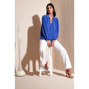 Regular Fit V Yaka Balon Kol Bluz Bayan Bluz 611BZ0353