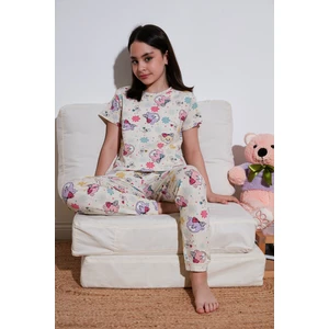 % 100 Pamuk Bisiklet Yaka Kısa Kollu Pijama Takımı Kız Çocuk Pijama Takımı 6651004