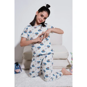 % 100 Pamuk Bisiklet Yaka Kısa Kollu Pijama Takımı Kız Çocuk Pijama Takımı 6651004
