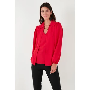 Regular Fit V Yaka Balon Kol Bluz Bayan Bluz 611BZ0353