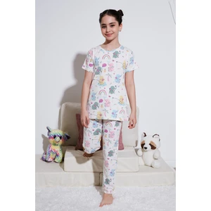 % 100 Pamuk Bisiklet Yaka Kısa Kollu Pijama Takımı Kız Çocuk Pijama Takımı 6651004