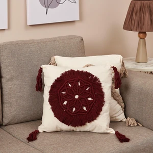 Makrome Handmade Kırlent - Bordo / Ekru