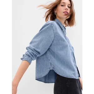 Kadın Açık Mavi Denim Crop Gömlek