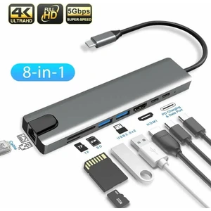 Alfa MEC 8’i 1 Arada Type-C To USB 4K HDMI RJ45 Ethernet 87W Pd Şarj Sd/tf Kart Okuyucu Hub Dönüştürücü