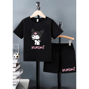 Kids Face Özel Tasarım Kuromi Dijital Baskılı  Pamuk Yeni  Koleksiyon Kız Çocuk T-Shırt Şort Takımı