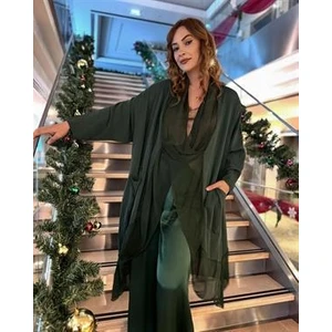 Bohem Stil Italyan Ipek Detaylı Oversize Kap Bluz- Wes Pantolon Takım