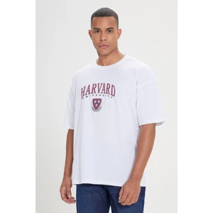 Altınyıldız Classics Harvard Lisanslı Oversize Bol Kesim %100 Pamuk Baskılı Bisiklet Yaka T-Shirt