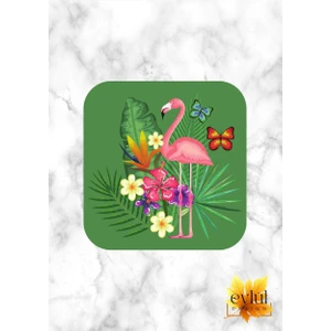 Eylül Design Flamingo Baskılı Özel Tasarım Baskılı Mdf Kare Bardak Altlığı