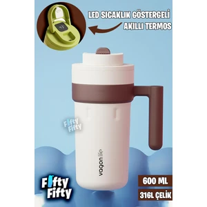 600 ml LED Sıcaklık Göstergeli Akıllı Çelik Termos Kulplu -Kahve BARDAĞI-MUG-FFVGN2009