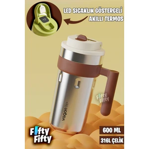 600 ml LED Sıcaklık Göstergeli Akıllı Çelik Termos Kulplu -Kahve BARDAĞI-MUG-FFVGN2009