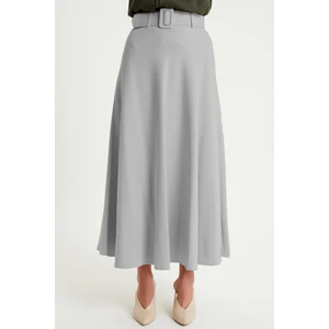 Kemerli Kloş Etek - Gri