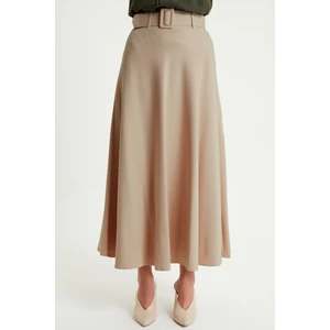 Kemerli Kloş Etek - Vizon