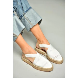 Fox Shoes S404010106 Beyaz Dantel Kumaş Kadın Espadril Sandalet